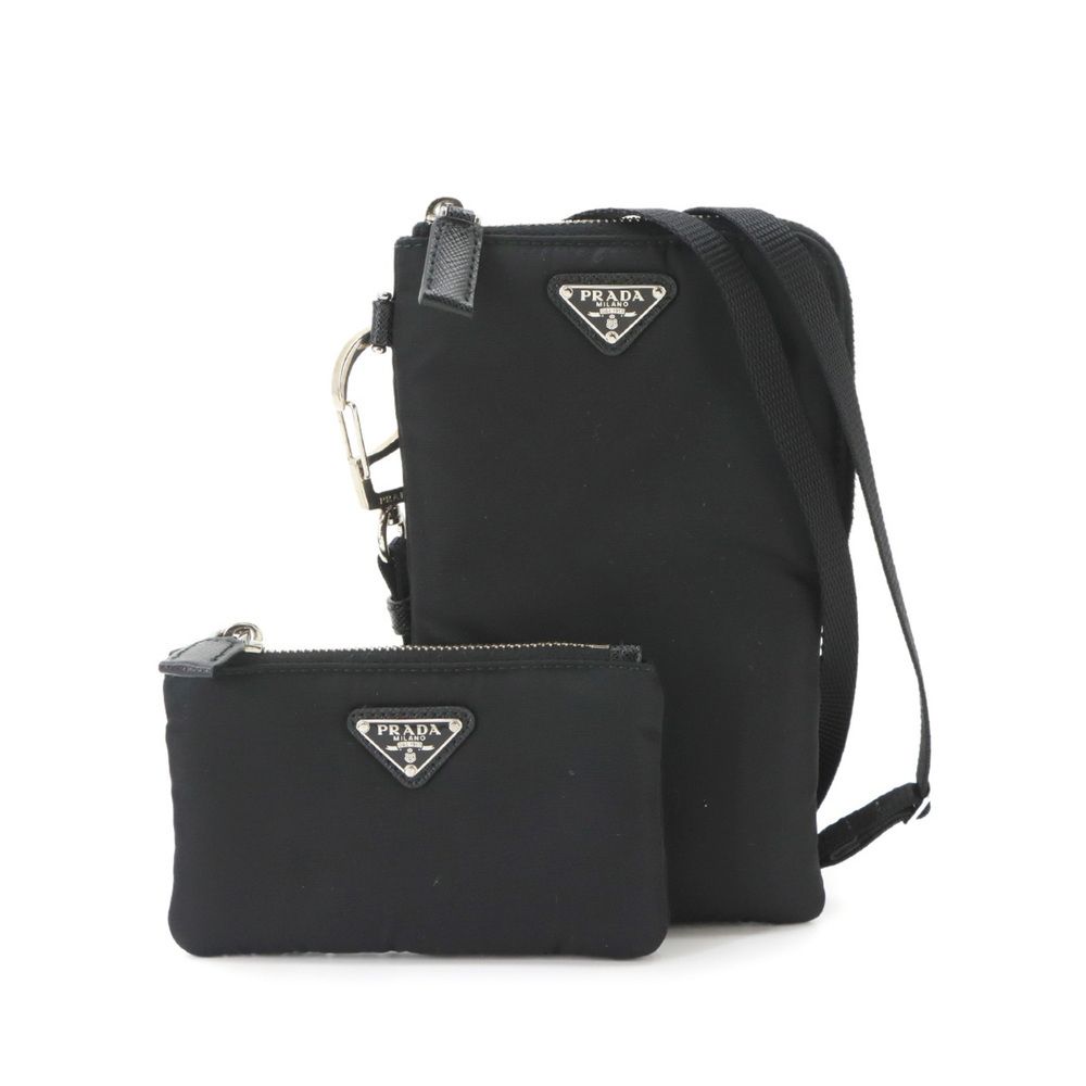 Prada PRADA handbag pouch, nylon, black, silver hardware, with strap, 2TT091 ...
